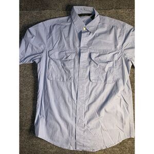 Timberland Safari Shirt Men M Blue UV Protection Short Sleeve Collar Button Down